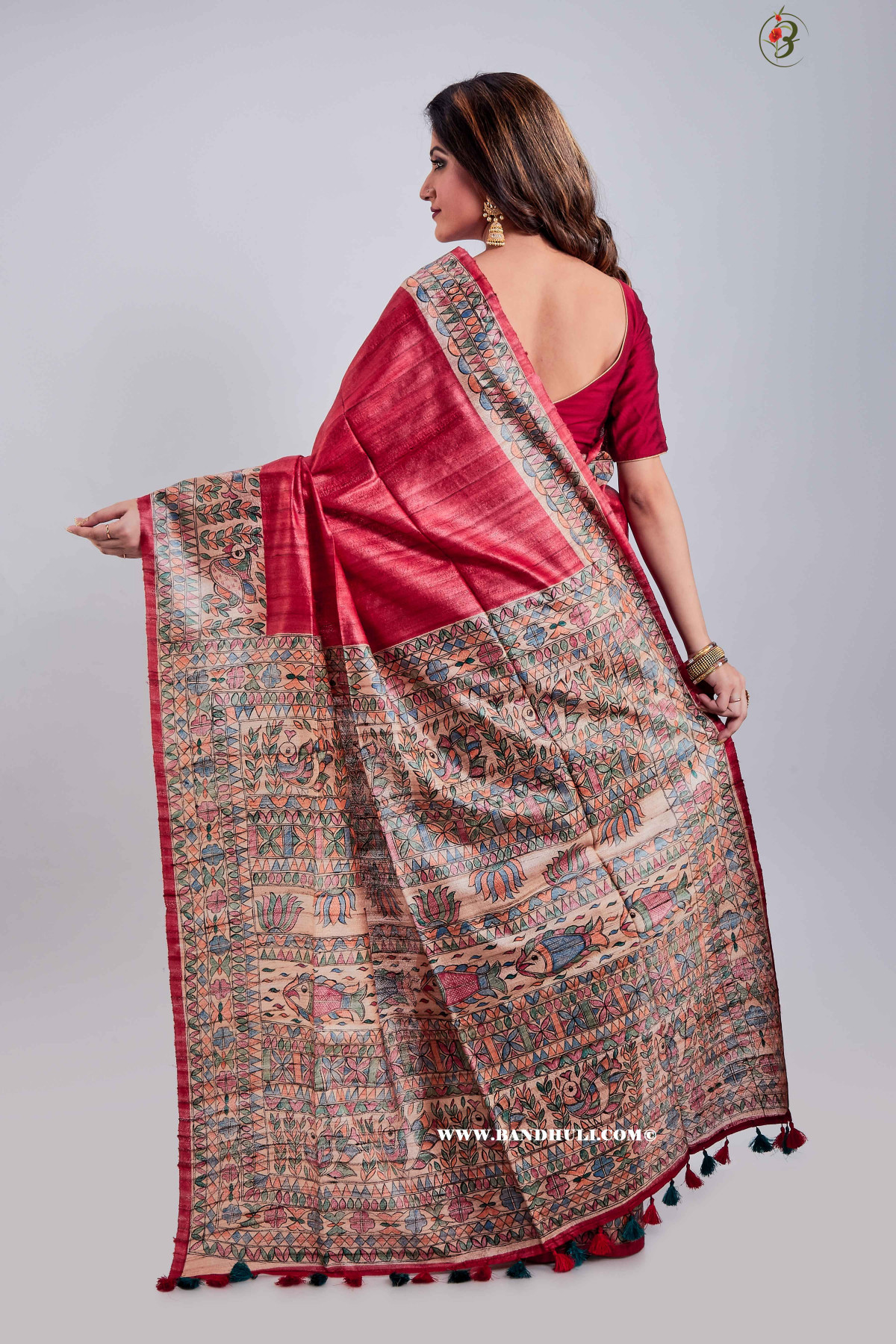 Wine Red Madhubani Tussar